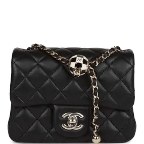 Chanel Pearl Crush Mini Square Flap Bag Black Lambskin Light Gold Hardware