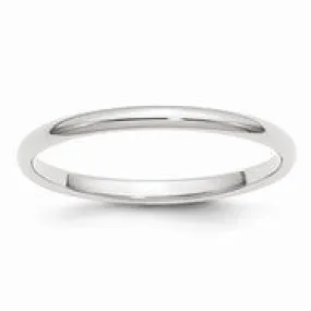 10k White Gold 2mm Half Round Wedding Band Ring