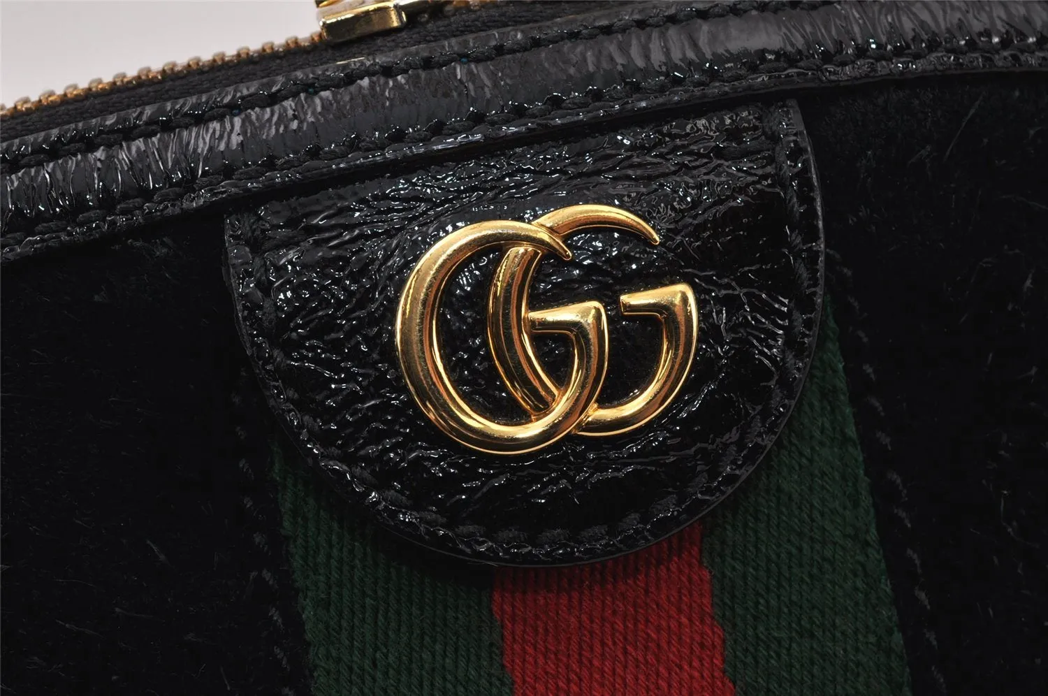 Auth GUCCI Web Sherry Line OPHIDIA Shoulder Bag Suede Leather 499621 Black 5019K