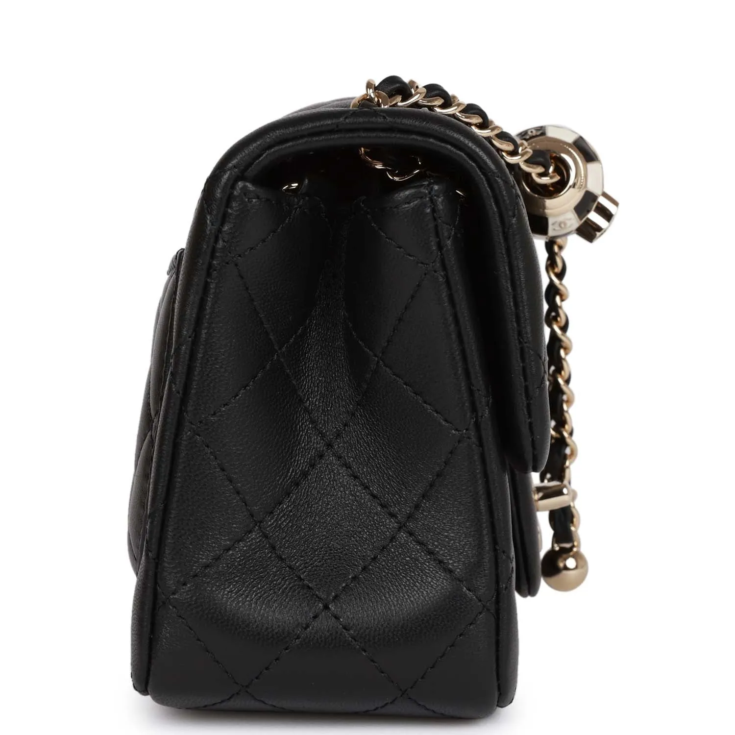 Chanel Pearl Crush Mini Square Flap Bag Black Lambskin Light Gold Hardware