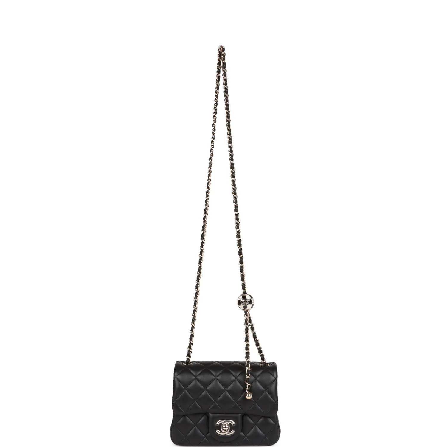 Chanel Pearl Crush Mini Square Flap Bag Black Lambskin Light Gold Hardware