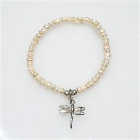 Children’s Pearl Bracelet with Sterling Silver Dragonfly Charm