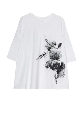 COTTON JERSEY FLOWER PRINT ROUND NECK BIG T