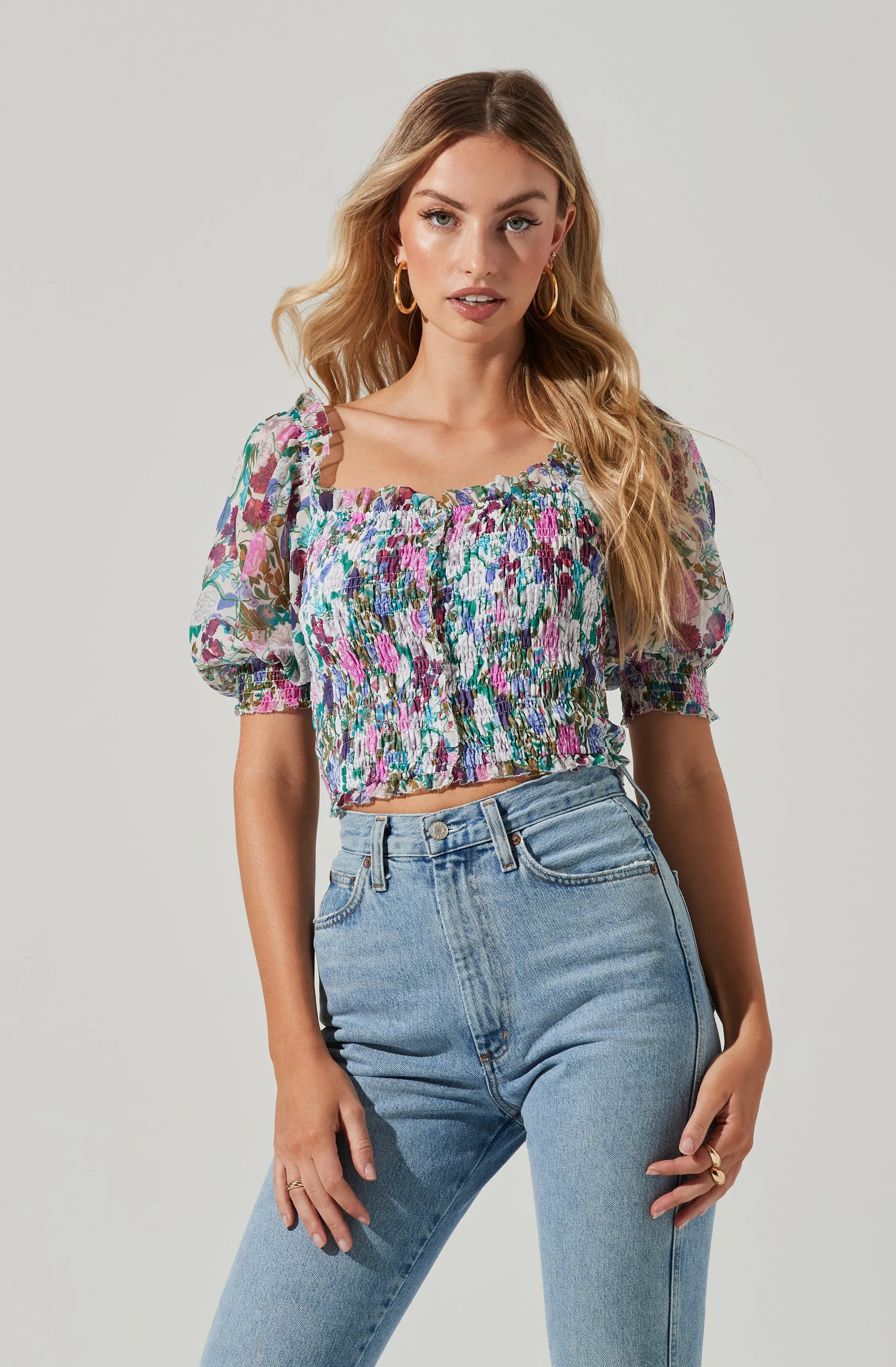 Floral Smocked Half Sleeve Top