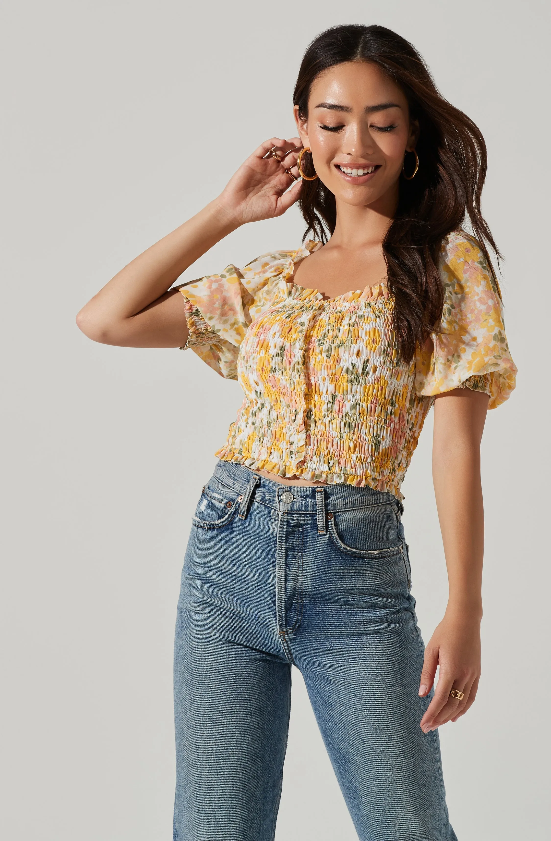 Floral Smocked Half Sleeve Top