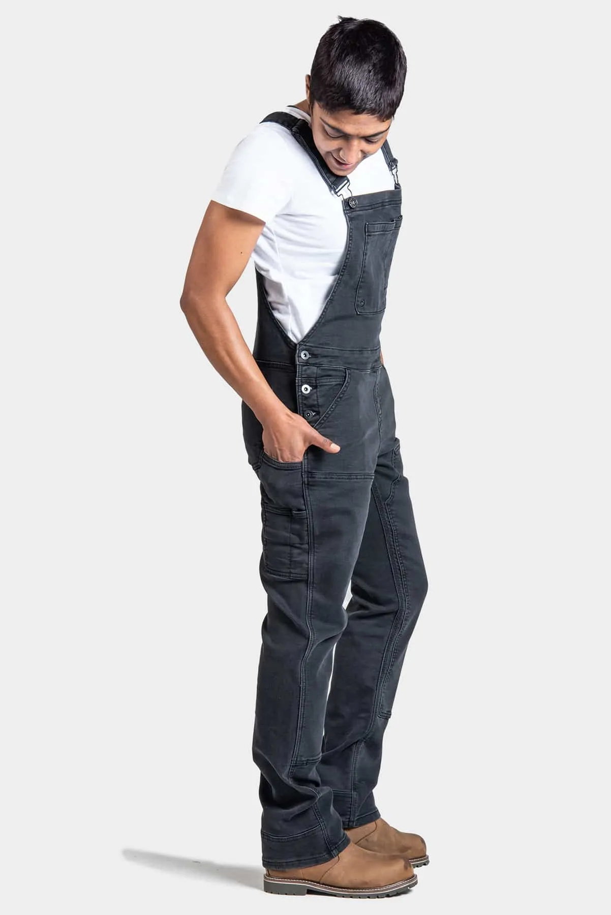 Freshley Overalls in Black Stretch Thermal Denim