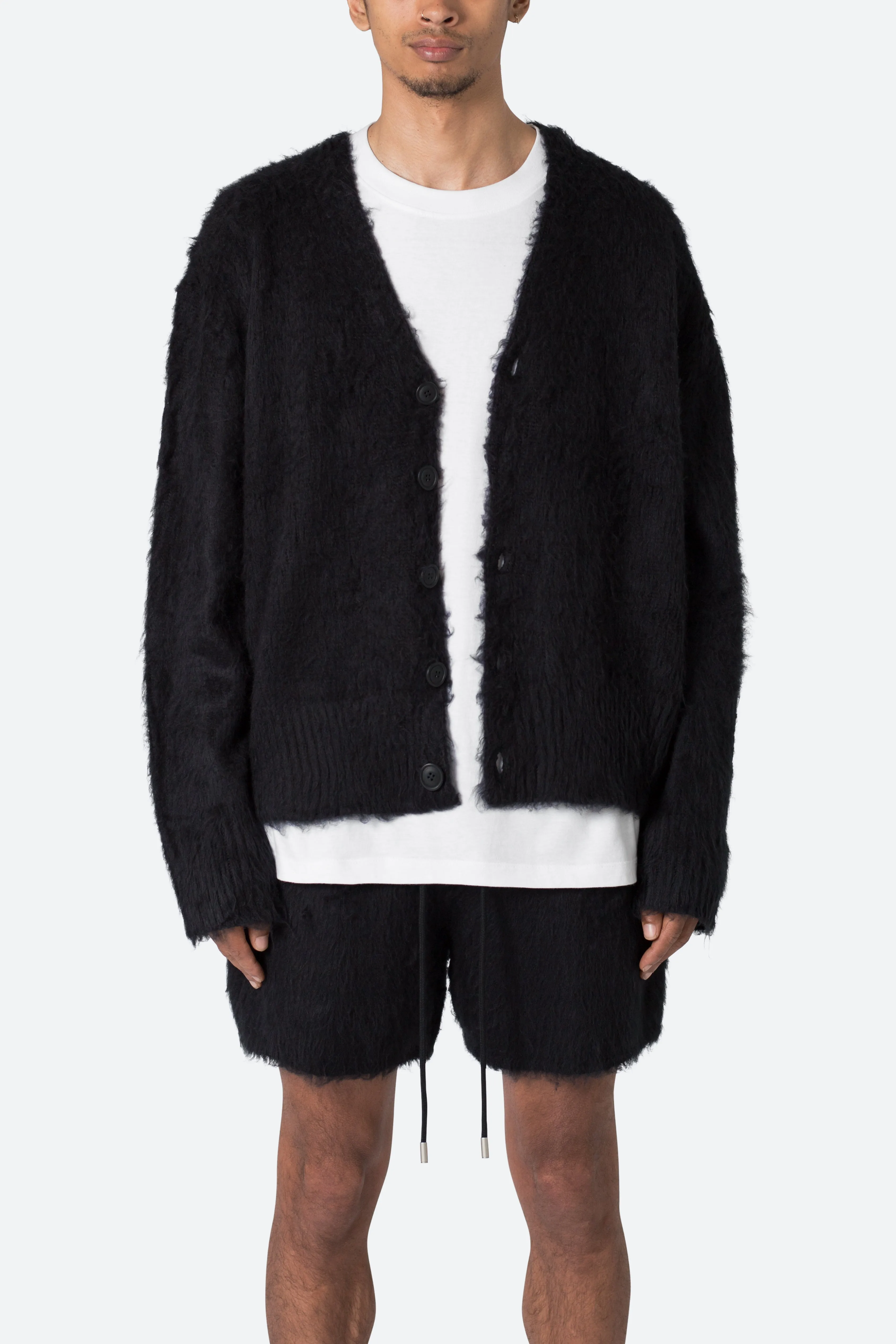 Fuzzy Cardigan Sweater - Black