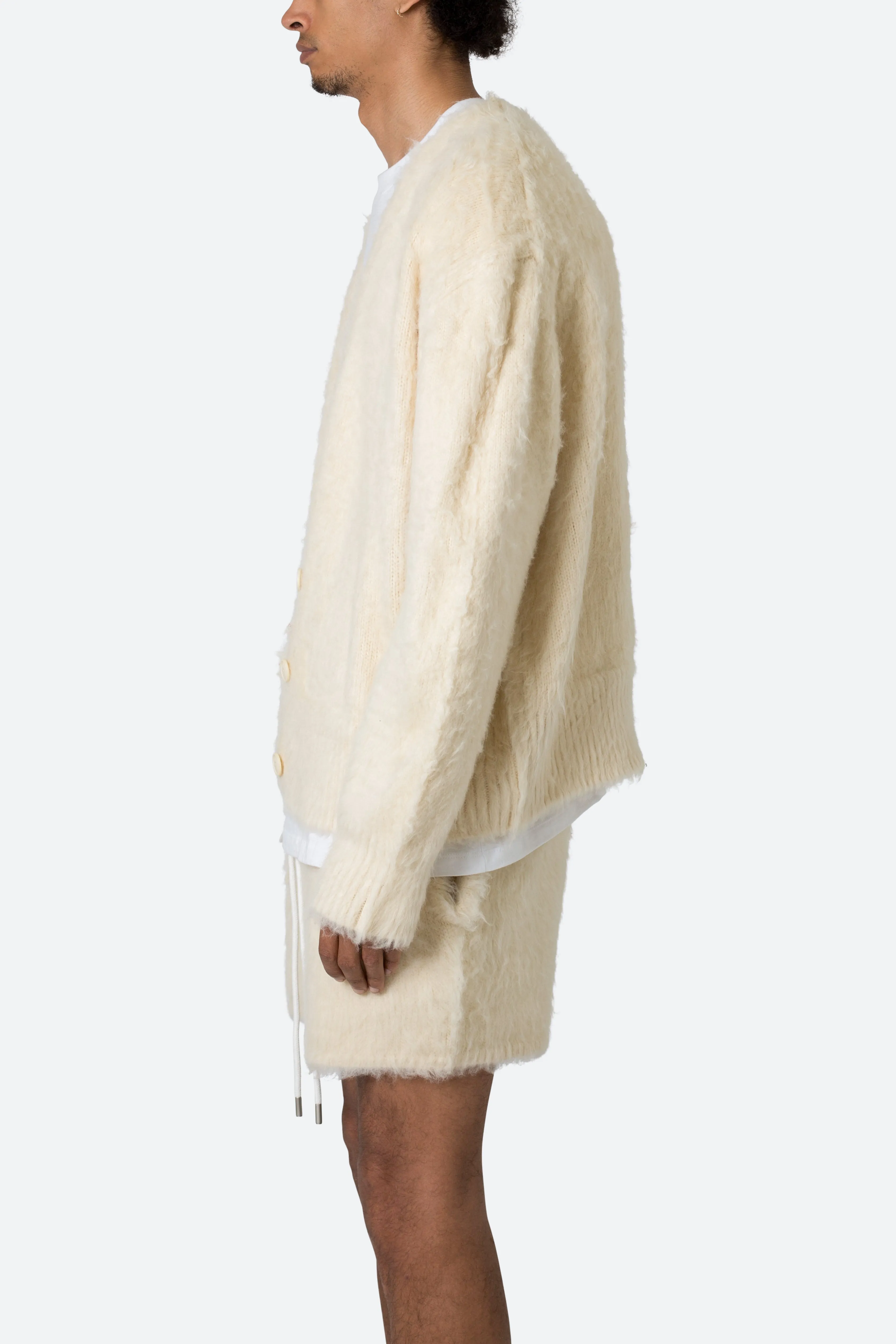 Fuzzy Cardigan Sweater - Off White