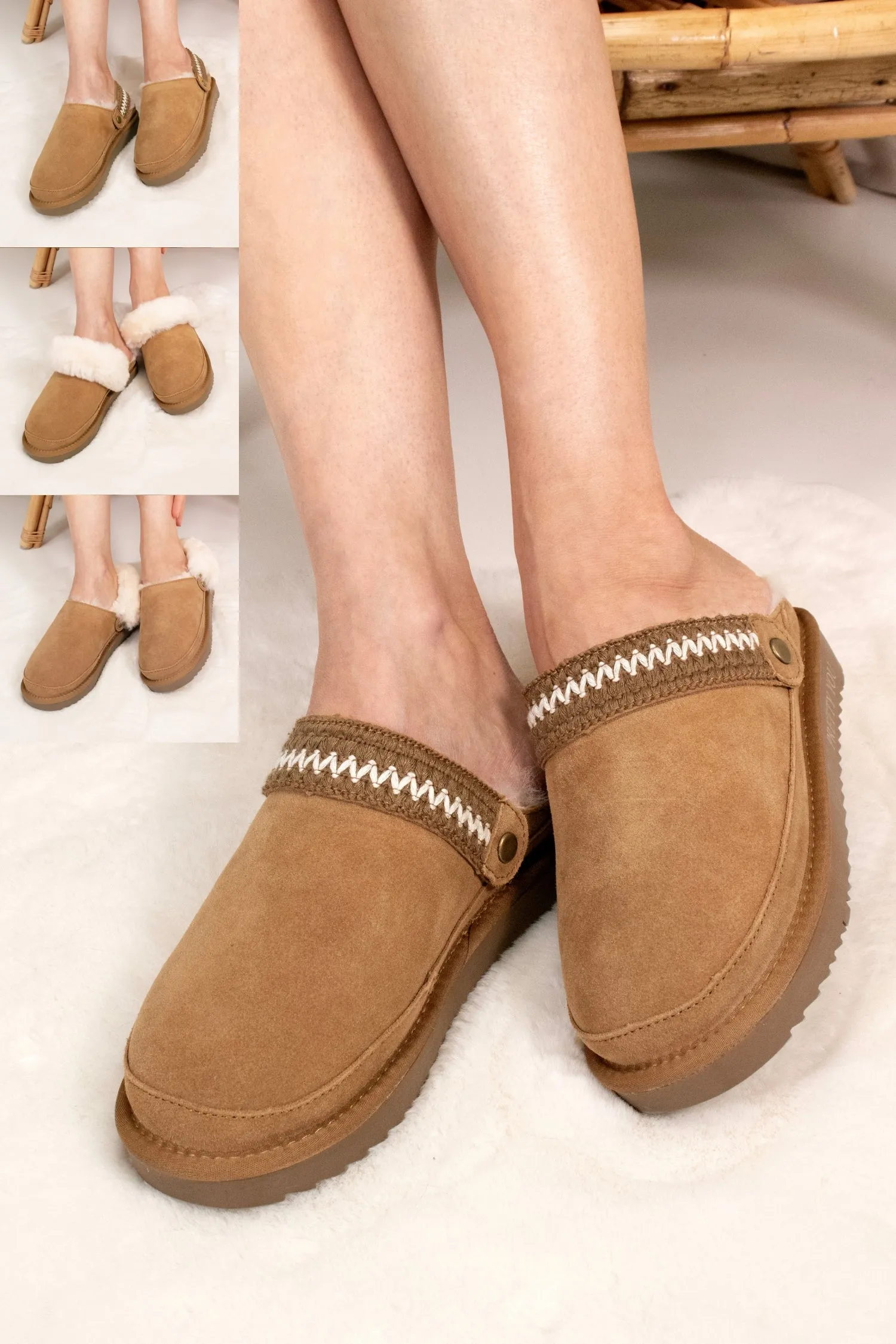 Hallie Sheepskin Multiway Slippers in Chestnut