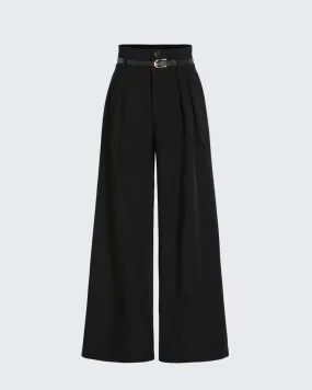 High Waist Pleated Trouser In Black