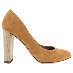 Jimmy Choo Tan Suede Wood Block Heel Pumps - 37.5