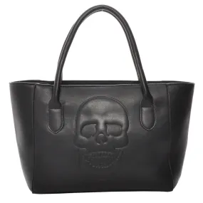 Mechaly Women's Skully Black Vegan Leather Skull Tote Handbag