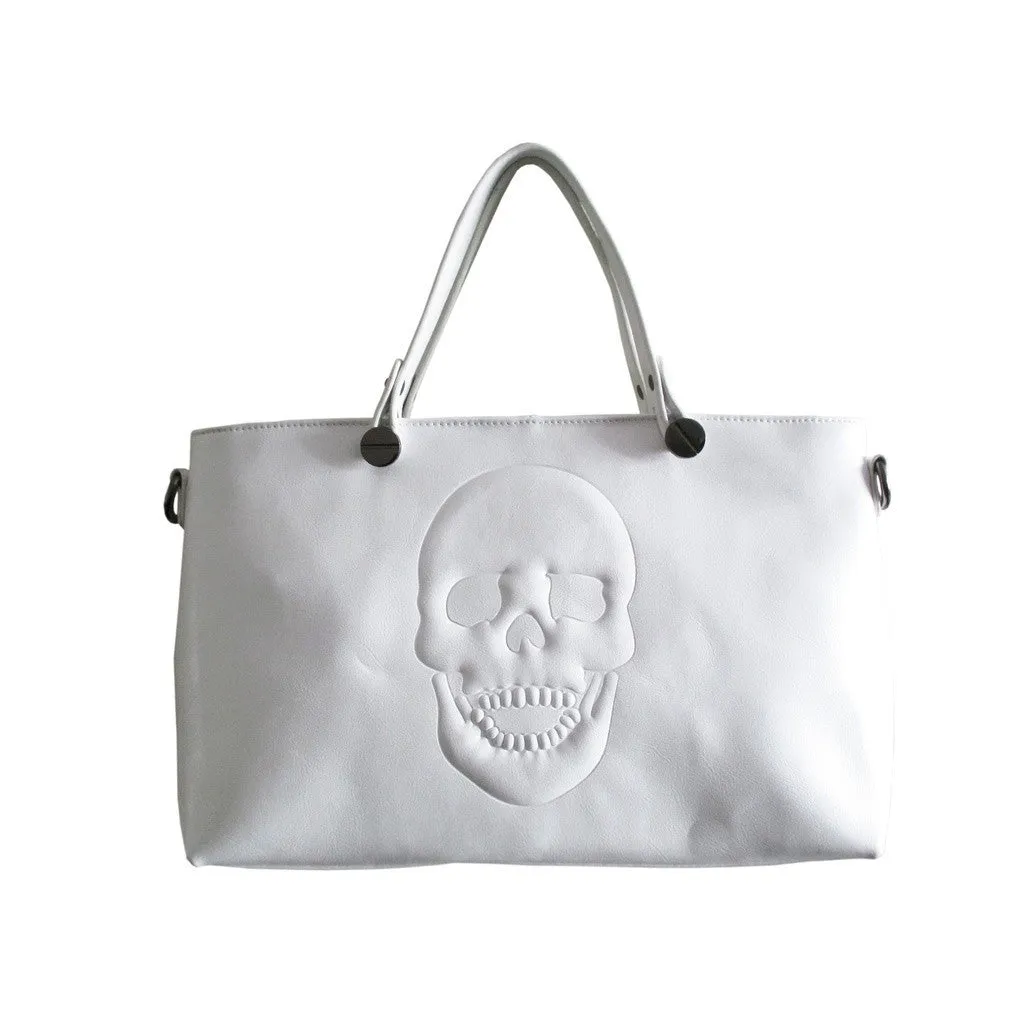 Mechaly Women's Skully White Vegan Leather Skull Handbag