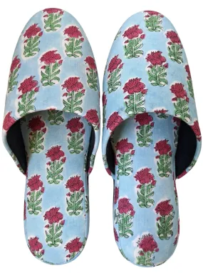 Medium Block Printing Flowers Mix Slippers [Black wool felt soles] MF2209 [Size Medium]