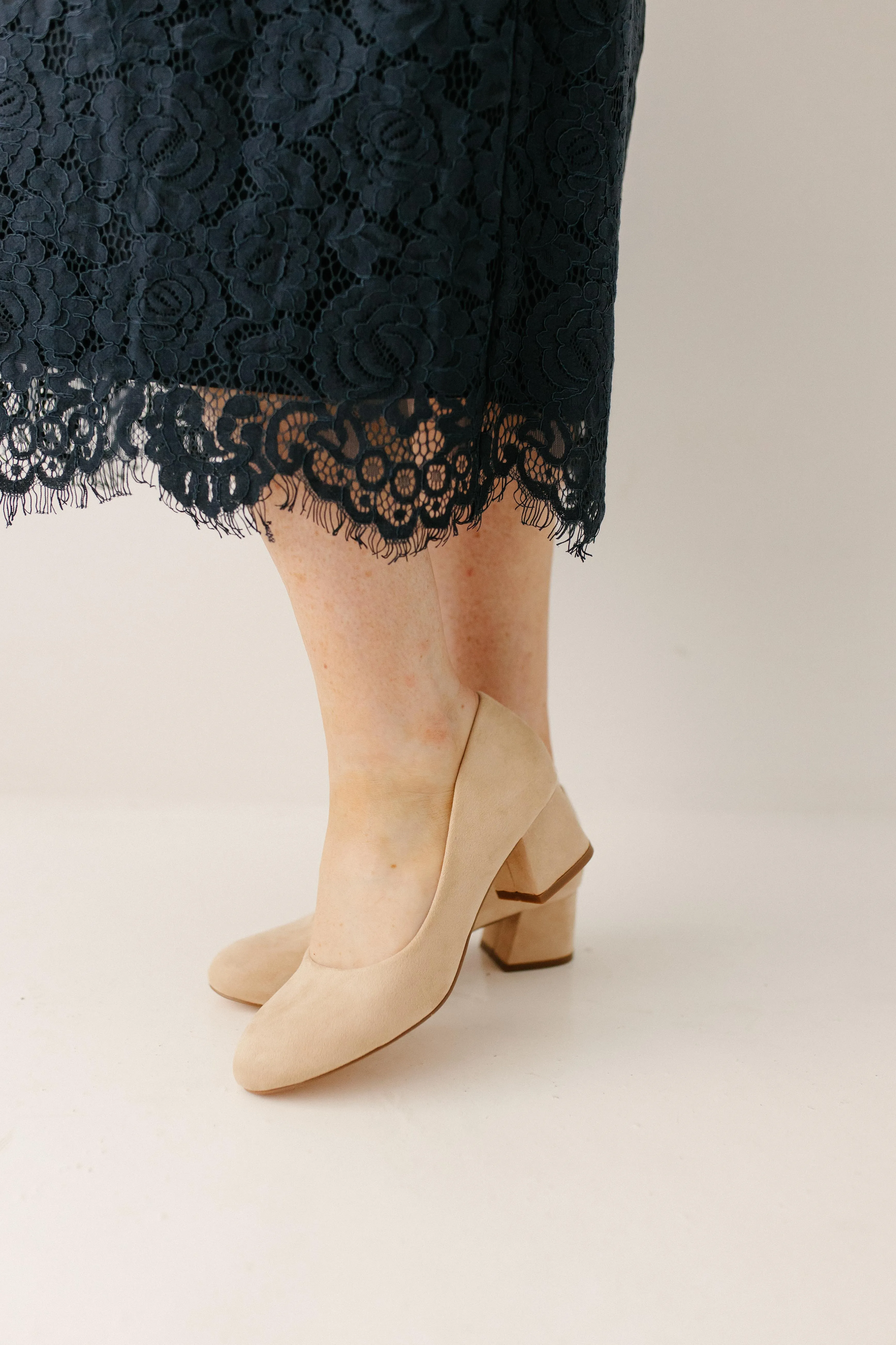 'Milan' Block Heel Suede Pumps in Light Tan