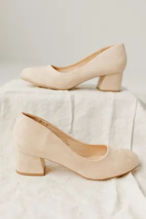 'Milan' Block Heel Suede Pumps in Light Tan