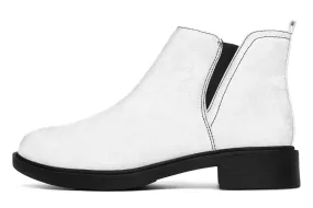 Snow White Chelsea Boots - Comfy Slip-On - Soft & Water-Resistant Micro-Suede Vegan Shoes