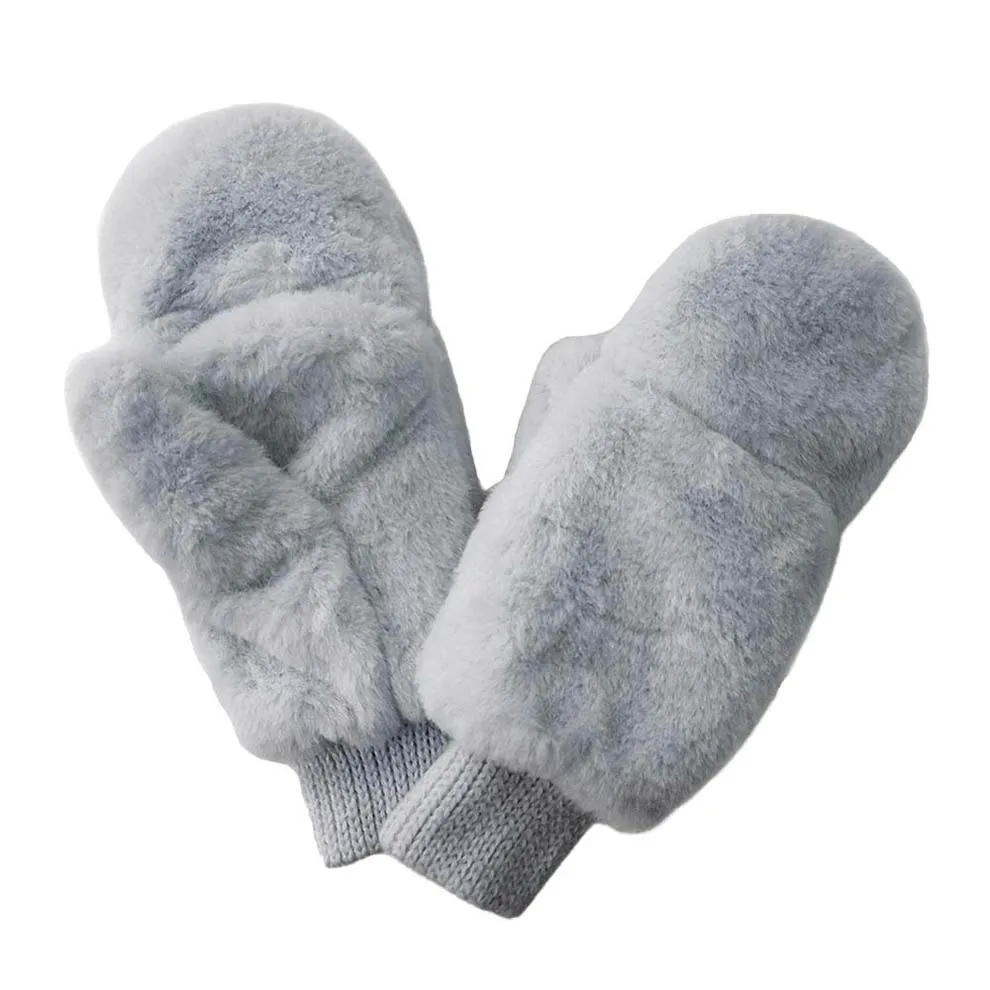 Solid Faux Fur Mitten Gloves