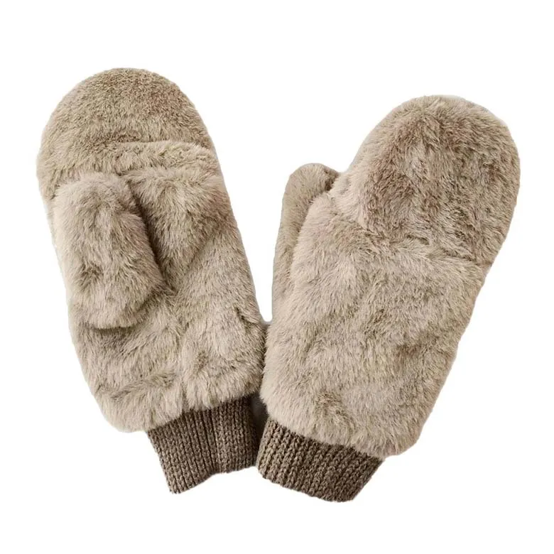 Solid Faux Fur Mitten Gloves