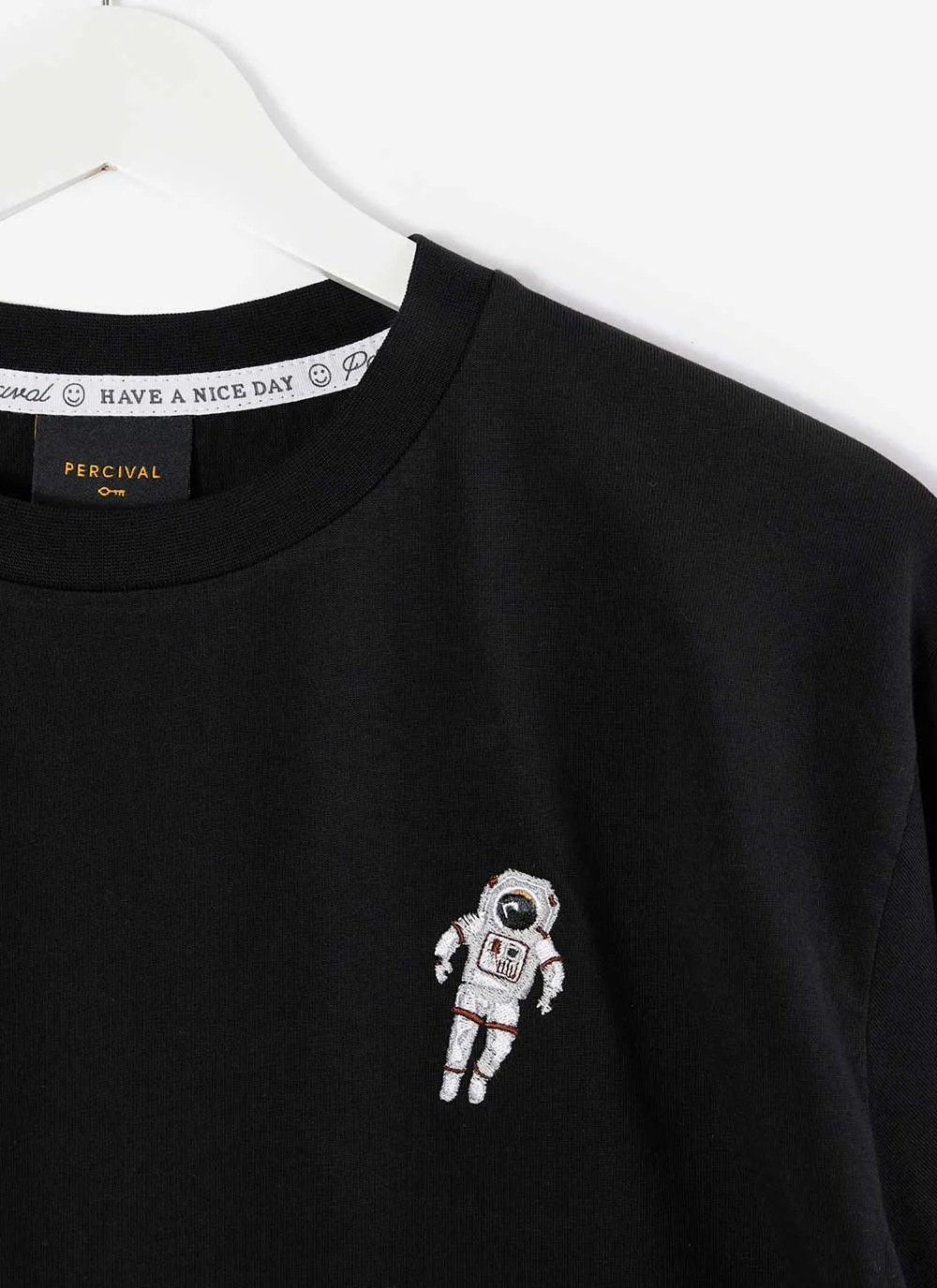 Spaceman Long Sleeve T Shirt | Embroidered Organic Cotton | Black