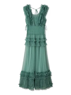 Tiered Smocked Ruffle Sheer Midi Dress