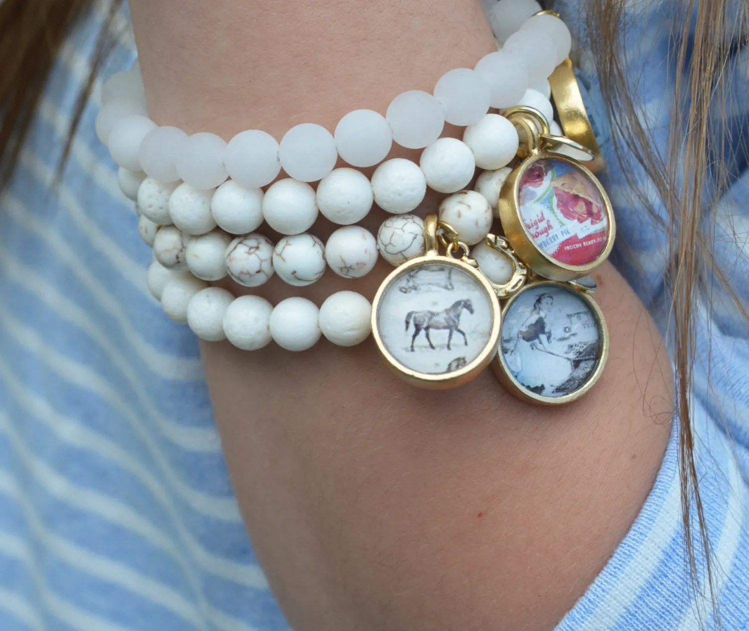 Vintage Horse Chart SemiPrecious Beaded Charm Bracelet